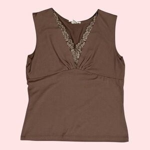 Talbots Brown Lace-Trim V-Neck Camisole